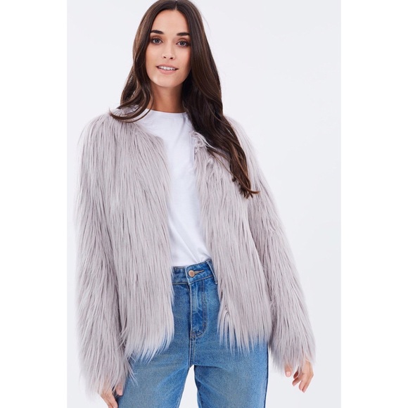 Jackets & Blazers - Pale Gray Long Faux Fur Coat